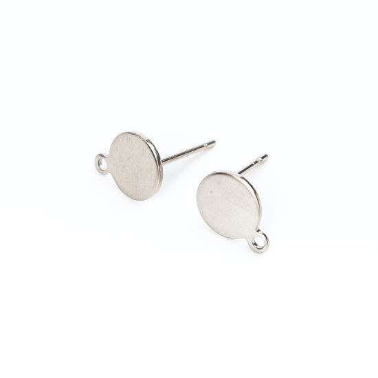 Imagen de 304 Acero Inoxidable Pendientes Ronda Tono de Plata W/ Lazo 11mm x 8mm, Post/ Wire Size: (20 gauge), 10 Unidades