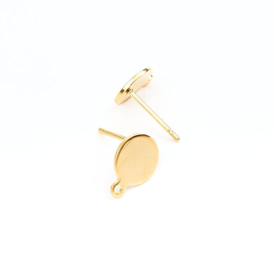 Imagen de 304 Acero Inoxidable Pendientes Ronda Chapado en Oro W/ Lazo 11mm x 8mm, Post/ Wire Size: (20 gauge), 10 Unidades