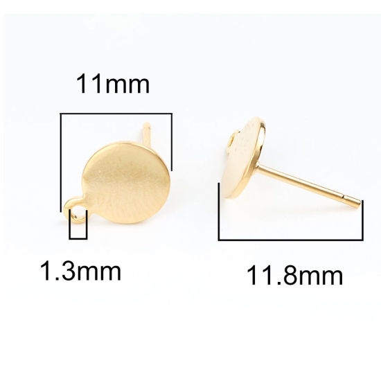 Imagen de 304 Acero Inoxidable Pendientes Ronda Chapado en Oro W/ Lazo 11mm x 8mm, Post/ Wire Size: (20 gauge), 10 Unidades