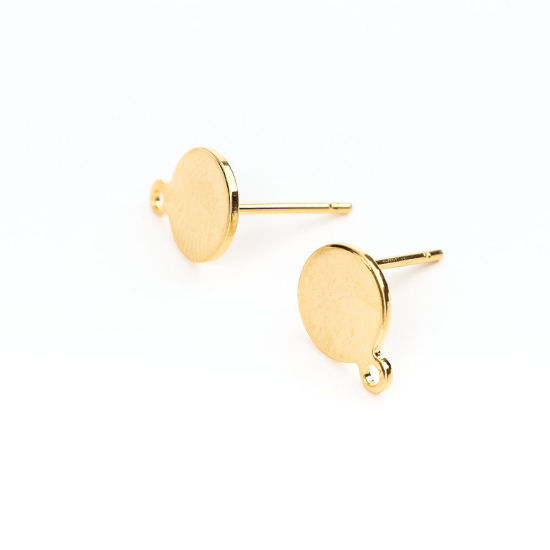 Imagen de 304 Acero Inoxidable Pendientes Ronda Chapado en Oro W/ Lazo 11mm x 8mm, Post/ Wire Size: (20 gauge), 10 Unidades