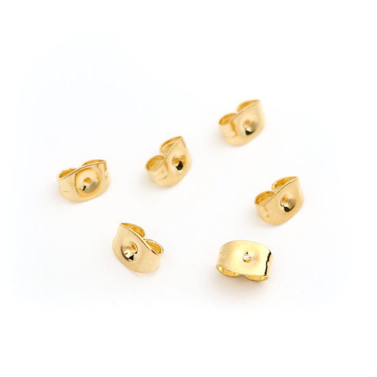Picture of 304 Stainless Steel Ear Nuts Post Stopper Earring Findings Butterfly Animal Gold Plated 6mm x 4mm, 100 PCs