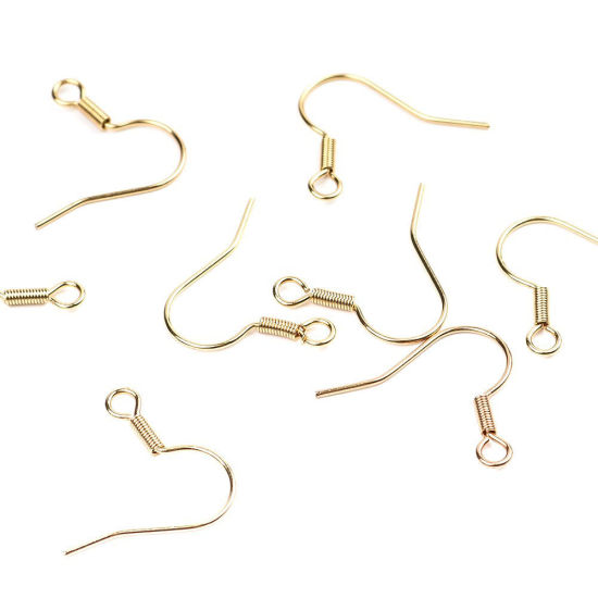 Picture of 304 Stainless Steel Ear Wire Hooks Earring Findings Hook Gold Plated W/ Loop 20mm x 17mm, Post/ Wire Size: (21 gauge), 100 PCs