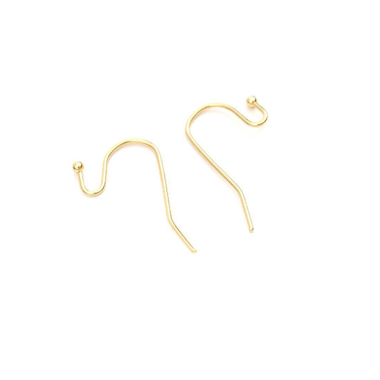 Picture of 304 Stainless Steel Ear Wire Hooks Earring Findings Gold Plated 21mm x 12mm, Post/ Wire Size: (21 gauge), 10 PCs