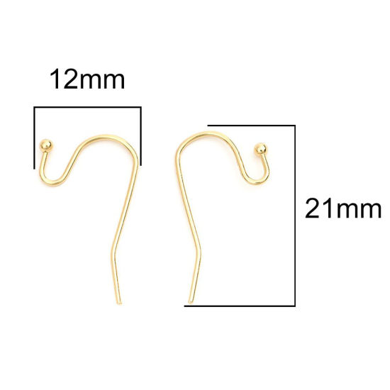 Picture of 304 Stainless Steel Ear Wire Hooks Earring Findings Gold Plated 21mm x 12mm, Post/ Wire Size: (21 gauge), 10 PCs