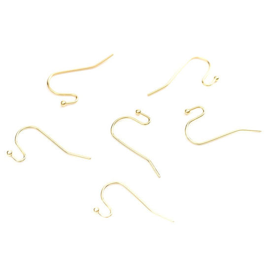 Picture of 304 Stainless Steel Ear Wire Hooks Earring Findings Gold Plated 21mm x 12mm, Post/ Wire Size: (21 gauge), 10 PCs