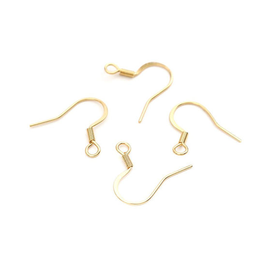 Picture of 304 Stainless Steel Ear Wire Hooks Earring Findings Hook Gold Plated W/ Loop 18mm x 17mm, Post/ Wire Size: (21 gauge), 100 PCs