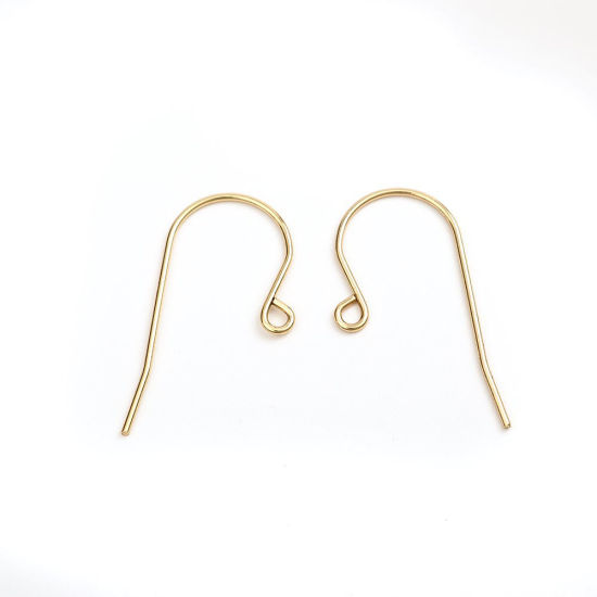 304ステンレス鋼 ピアスフック n形 金メッキ ループ付き 27mm x 14mm、 ワイヤーサイズ: （20号）、 100 個 の画像