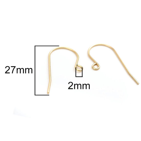 304ステンレス鋼 ピアスフック n形 金メッキ ループ付き 27mm x 14mm、 ワイヤーサイズ: （20号）、 100 個 の画像
