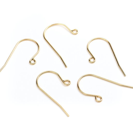 304ステンレス鋼 ピアスフック n形 金メッキ ループ付き 27mm x 14mm、 ワイヤーサイズ: （20号）、 100 個 の画像