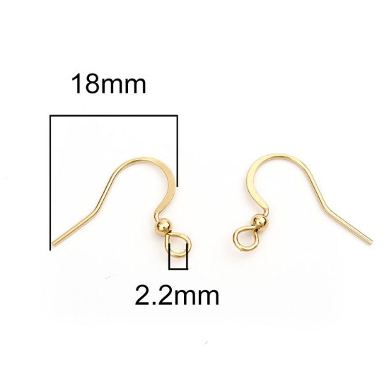 Picture of 304 Stainless Steel Ear Wire Hooks Earring Findings Hook Gold Plated W/ Loop 18mm x 16mm, Post/ Wire Size: (21 gauge), 100 PCs
