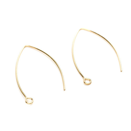 Picture of 304 Stainless Steel Ear Wire Hooks Earring Findings V-shaped Gold Plated W/ Loop 40mm x 23mm, Post/ Wire Size: (20 gauge), 10 PCs