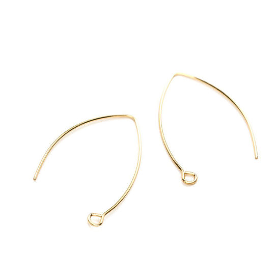 Picture of 304 Stainless Steel Ear Wire Hooks Earring Findings V-shaped Gold Plated W/ Loop 40mm x 23mm, Post/ Wire Size: (20 gauge), 10 PCs