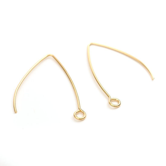 304ステンレス鋼 ピアスフック V字形 金メッキ ループ付き 31mm x 22mm - 31mm x 18mm、 ワイヤーサイズ: （20号）、 100 個 の画像