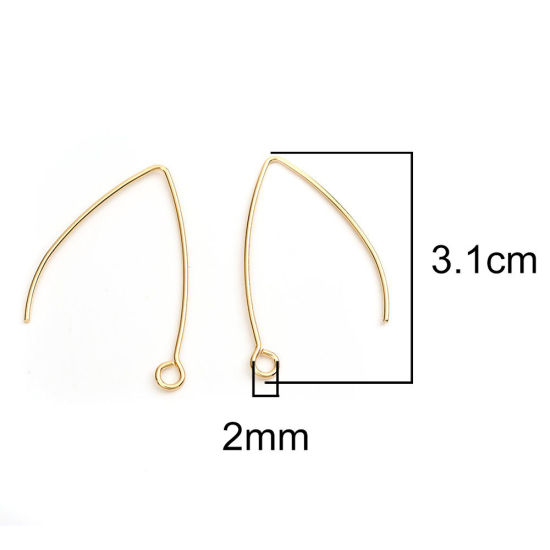 304ステンレス鋼 ピアスフック V字形 金メッキ ループ付き 31mm x 22mm - 31mm x 18mm、 ワイヤーサイズ: （20号）、 100 個 の画像