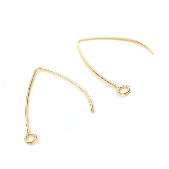 304ステンレス鋼 ピアスフック V字形 金メッキ ループ付き 31mm x 22mm - 31mm x 18mm、 ワイヤーサイズ: （20号）、 100 個 の画像
