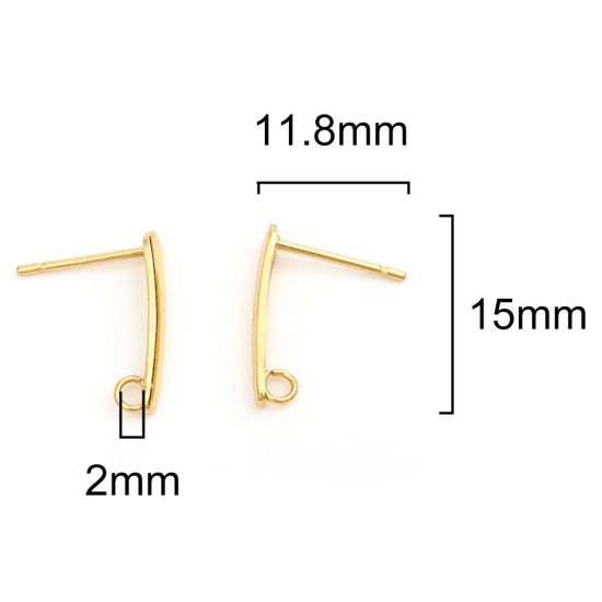 Imagen de 304 Acero Inoxidable Pendientes Gota Chapado en Oro W/ Lazo 15mm x 3mm, Post/ Wire Size: (20 gauge), 10 Unidades