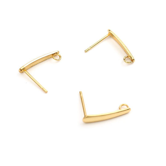 Imagen de 304 Acero Inoxidable Pendientes Gota Chapado en Oro W/ Lazo 15mm x 3mm, Post/ Wire Size: (20 gauge), 10 Unidades