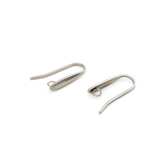 Imagen de 304 Acero Inoxidable Gancho para la oreja Gota Tono de Plata W/ Lazo 17mm x 9mm, Post/ Wire Size: (18 gauge), 10 Unidades