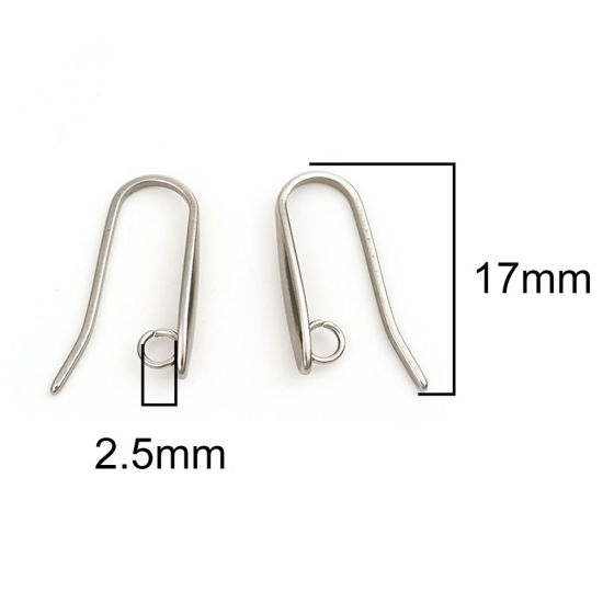Imagen de 304 Acero Inoxidable Gancho para la oreja Gota Tono de Plata W/ Lazo 17mm x 9mm, Post/ Wire Size: (18 gauge), 10 Unidades
