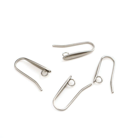 Imagen de 304 Acero Inoxidable Gancho para la oreja Gota Tono de Plata W/ Lazo 17mm x 9mm, Post/ Wire Size: (18 gauge), 10 Unidades