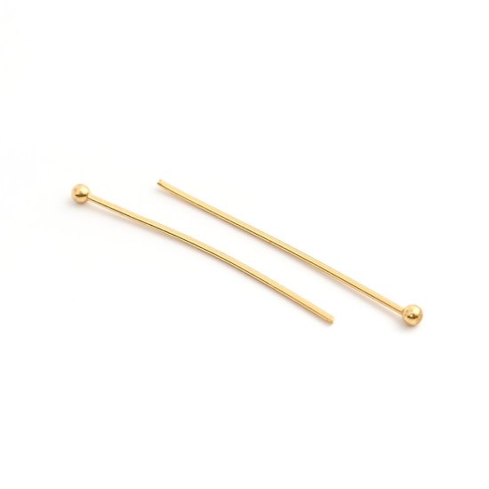Image de 0.7mm Aiguilles Tiges à Tête Boule en 304 Acier Inoxydable Doré 30mm Long, 1 Paquet(environ 300 Pièces)