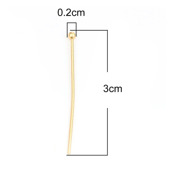 Image de 0.7mm Aiguilles Tiges à Tête Boule en 304 Acier Inoxydable Doré 30mm Long, 1 Paquet(environ 300 Pièces)