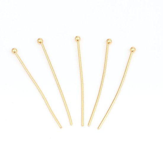 Image de 0.7mm Aiguilles Tiges à Tête Boule en 304 Acier Inoxydable Doré 30mm Long, 1 Paquet(environ 300 Pièces)