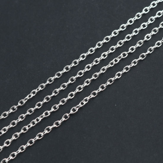 Picture of 10 M (Approx 32.81 Foot) Iron Based Alloy Link Cable Chain Findings Silver Plated Flat Round 3x2mm