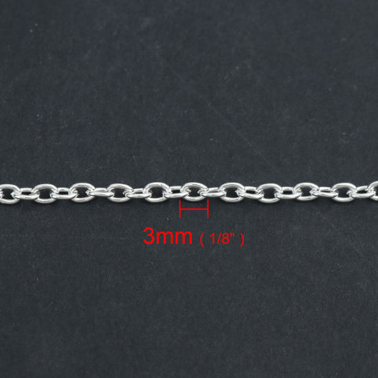 Picture of 10 M (Approx 32.81 Foot) Iron Based Alloy Link Cable Chain Findings Silver Plated Flat Round 3x2mm