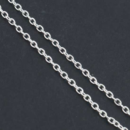 Picture of 10 M (Approx 32.81 Foot) Iron Based Alloy Link Cable Chain Findings Silver Plated Flat Round 3x2mm