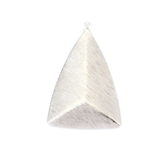 Immagine di Ottone Serie Geometry Ciondoli Tono Argento Triangolo Trafila 41mm x 27mm, 5 Pz