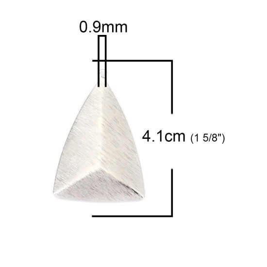 Immagine di Ottone Serie Geometry Ciondoli Tono Argento Triangolo Trafila 41mm x 27mm, 5 Pz