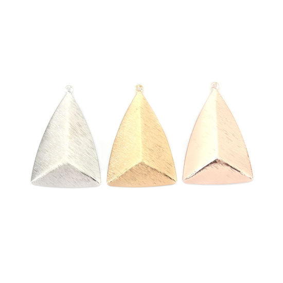 Immagine di Ottone Serie Geometry Ciondoli Tono Argento Triangolo Trafila 41mm x 27mm, 5 Pz