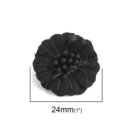 生地 DIY クラフト 黒 フラワー 24mm x 23mm、 10 個 の画像