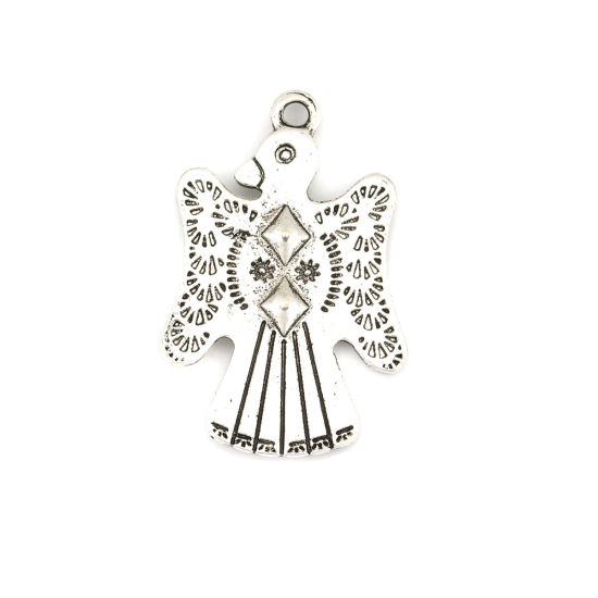 Image de Pendentifs Style Bohème en Alliage de Zinc Oiseau Argent Vieilli Motif Sculpté 32mm x 21mm, 10 Pcs