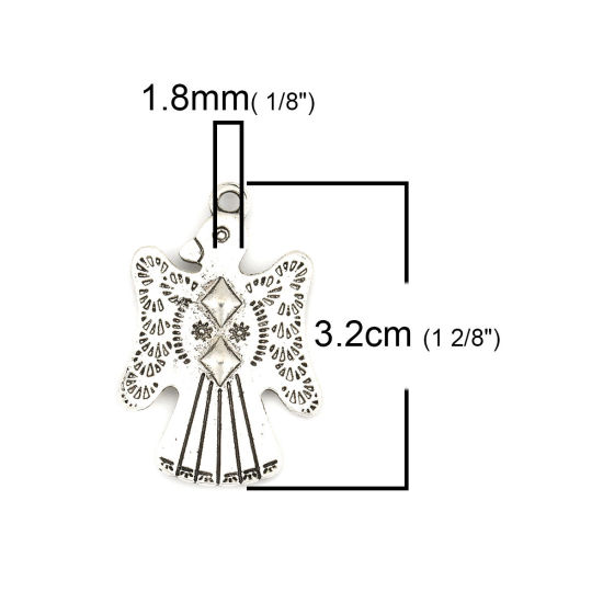 Image de Pendentifs Style Bohème en Alliage de Zinc Oiseau Argent Vieilli Motif Sculpté 32mm x 21mm, 10 Pcs