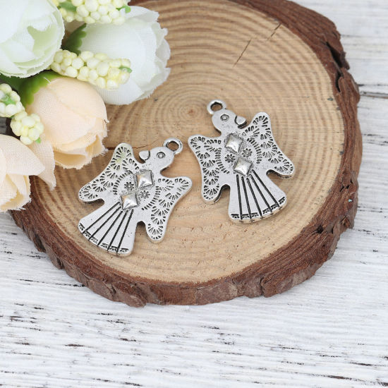 Image de Pendentifs Style Bohème en Alliage de Zinc Oiseau Argent Vieilli Motif Sculpté 32mm x 21mm, 10 Pcs