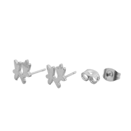 Image de Boucles d'Oreilles Puces en 304 Acier Inoxydable Argent Mat Feuille 9mm x 9mm , Epaisseur de Fil: (20 gauge), 1 Paire