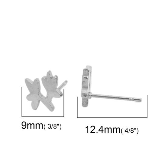 Image de Boucles d'Oreilles Puces en 304 Acier Inoxydable Argent Mat Feuille 9mm x 9mm , Epaisseur de Fil: (20 gauge), 1 Paire