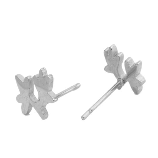 Image de Boucles d'Oreilles Puces en 304 Acier Inoxydable Argent Mat Feuille 9mm x 9mm , Epaisseur de Fil: (20 gauge), 1 Paire