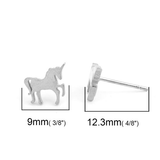 Image de Boucles d'Oreilles Puces en 304 Acier Inoxydable Argent Mat Cheval 9mm x 8mm , Epaisseur de Fil: (20 gauge), 1 Paire