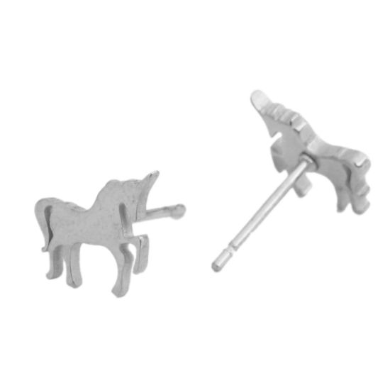 Image de Boucles d'Oreilles Puces en 304 Acier Inoxydable Argent Mat Cheval 9mm x 8mm , Epaisseur de Fil: (20 gauge), 1 Paire