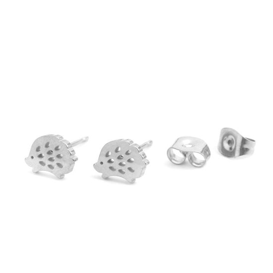 Image de Boucles d'Oreilles Puces en 304 Acier Inoxydable Argent Mat Hérisson 9mm x 7mm , Epaisseur de Fil: (20 gauge), 1 Paire