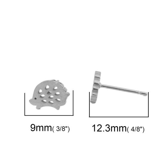 Image de Boucles d'Oreilles Puces en 304 Acier Inoxydable Argent Mat Hérisson 9mm x 7mm , Epaisseur de Fil: (20 gauge), 1 Paire