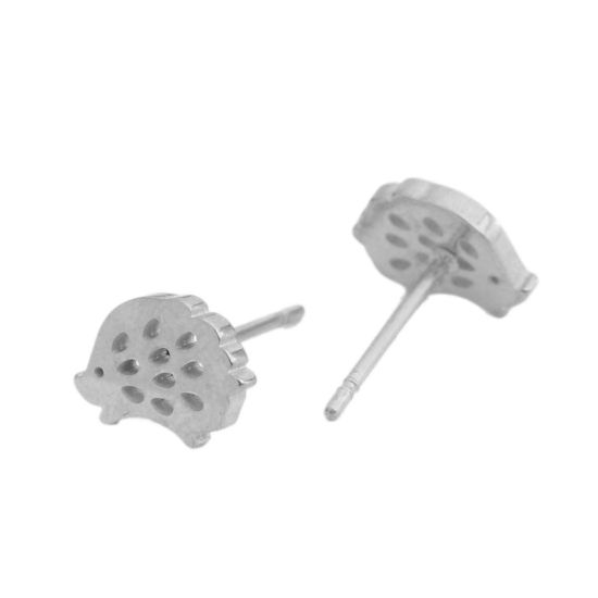 Image de Boucles d'Oreilles Puces en 304 Acier Inoxydable Argent Mat Hérisson 9mm x 7mm , Epaisseur de Fil: (20 gauge), 1 Paire