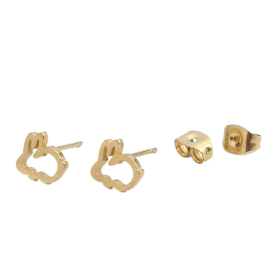 Image de Boucles d'Oreilles Puces en 304 Acier Inoxydable Doré Lapin 9mm x 8mm , Epaisseur de Fil: (20 gauge), 1 Paire