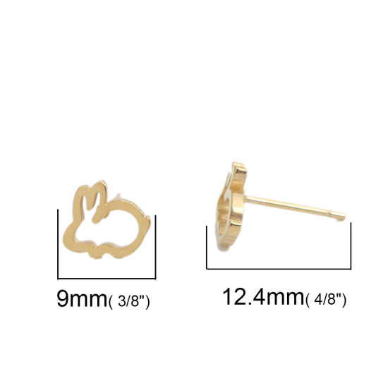 Image de Boucles d'Oreilles Puces en 304 Acier Inoxydable Doré Lapin 9mm x 8mm , Epaisseur de Fil: (20 gauge), 1 Paire