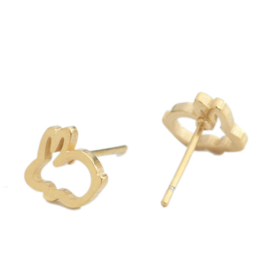 Image de Boucles d'Oreilles Puces en 304 Acier Inoxydable Doré Lapin 9mm x 8mm , Epaisseur de Fil: (20 gauge), 1 Paire