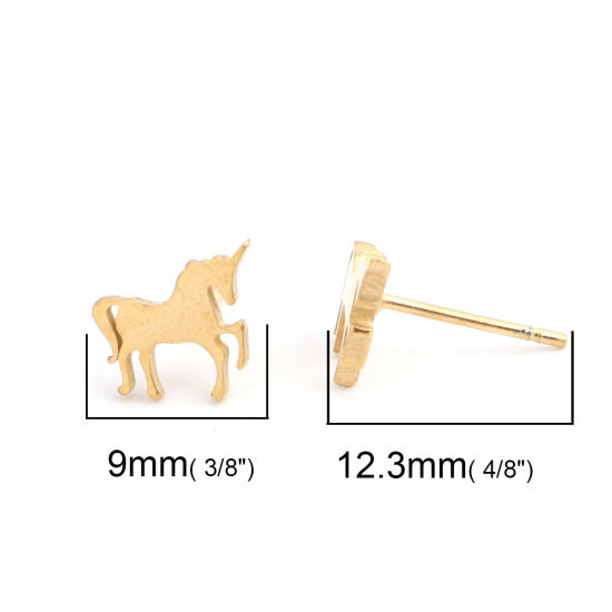 Image de Boucles d'Oreilles Puces en 304 Acier Inoxydable Doré Cheval 9mm x 8mm , Epaisseur de Fil: (20 gauge), 1 Paire