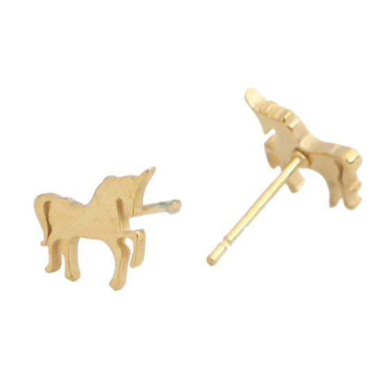 Image de Boucles d'Oreilles Puces en 304 Acier Inoxydable Doré Cheval 9mm x 8mm , Epaisseur de Fil: (20 gauge), 1 Paire